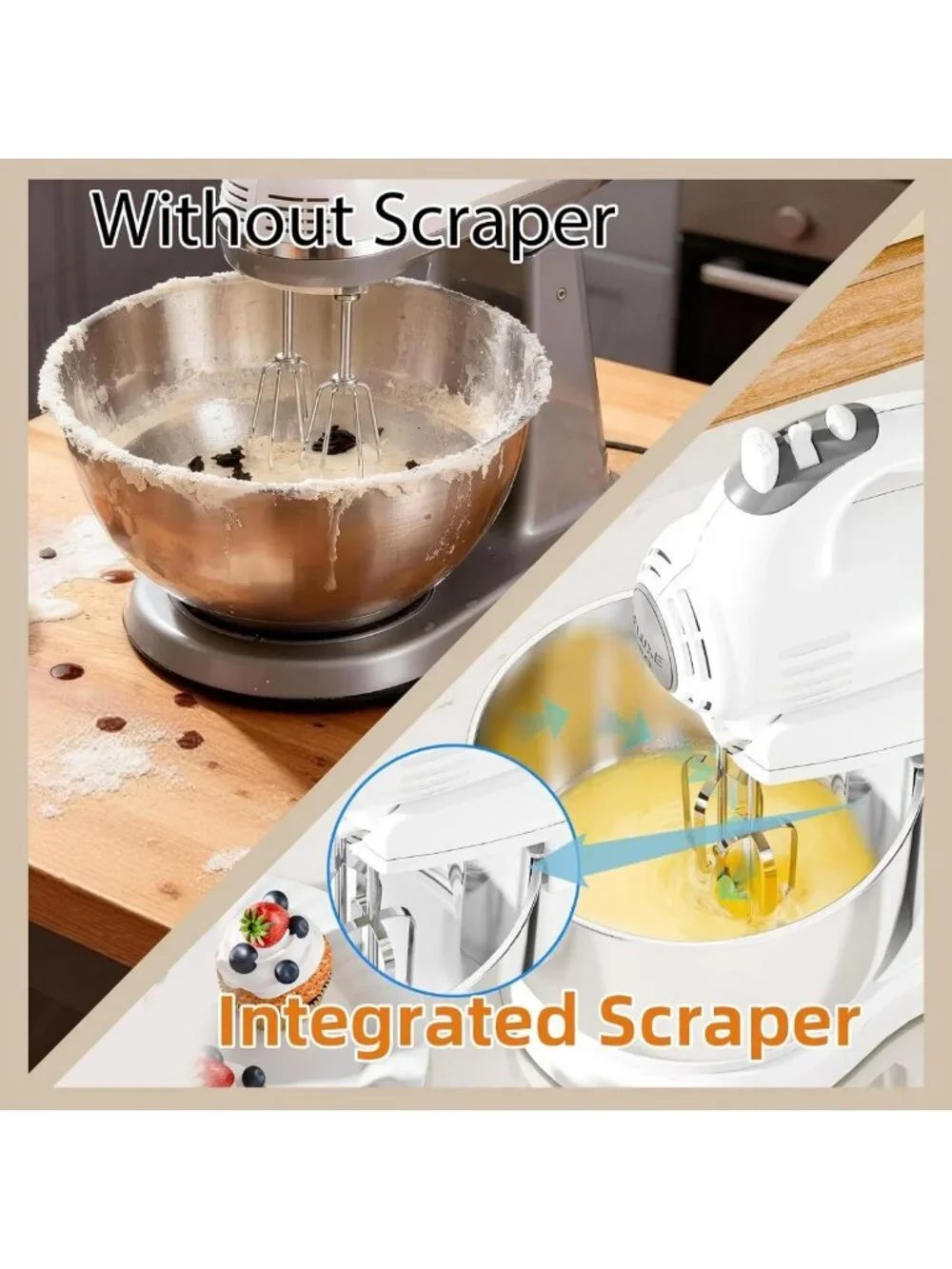 2-in-1 Electric Stand Mixer 3.2QT with Auto-Rotating Bowl & 5-Speed Turbo for